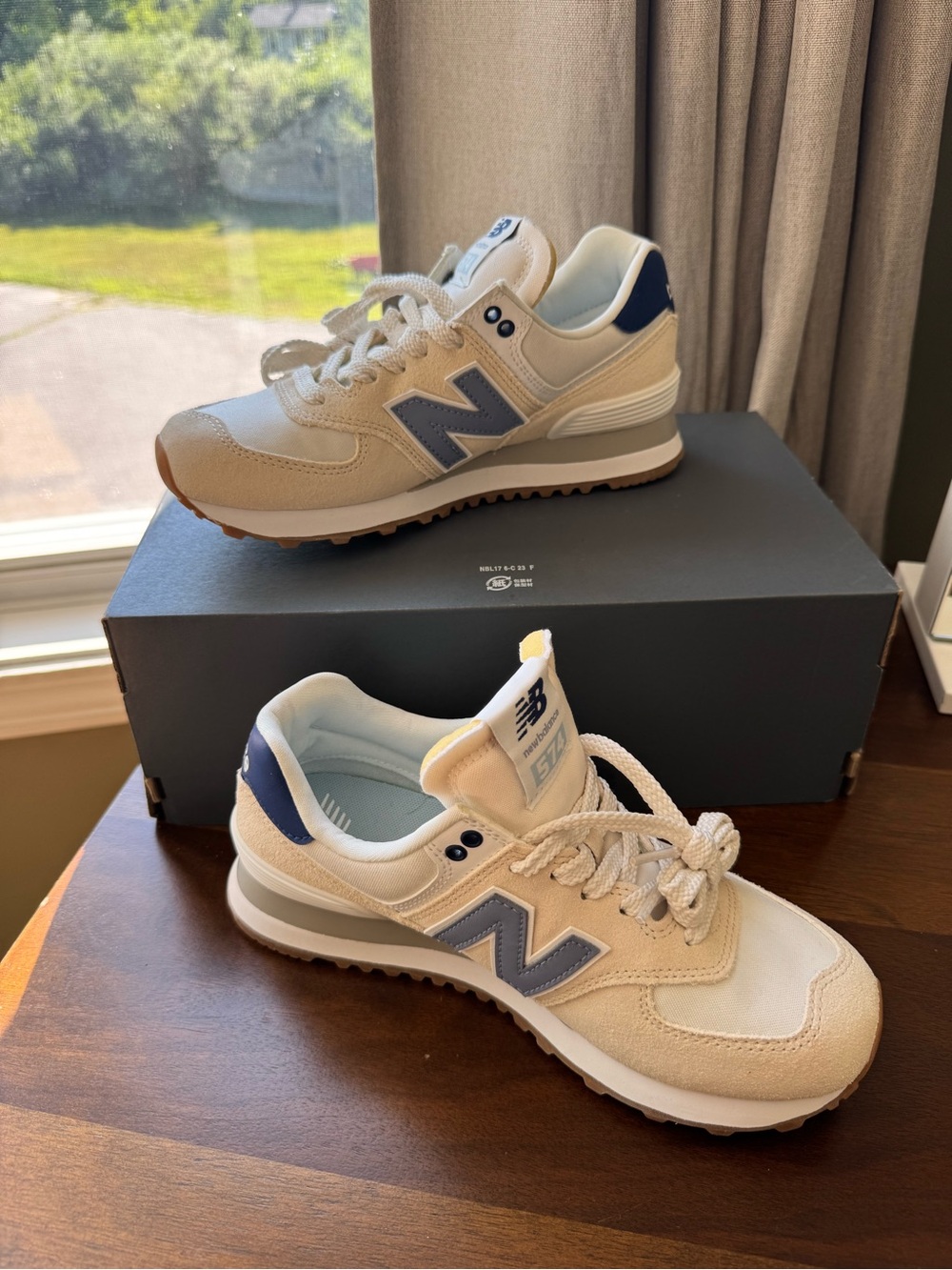 New Balance Beige and Navy 574 Retro Runner